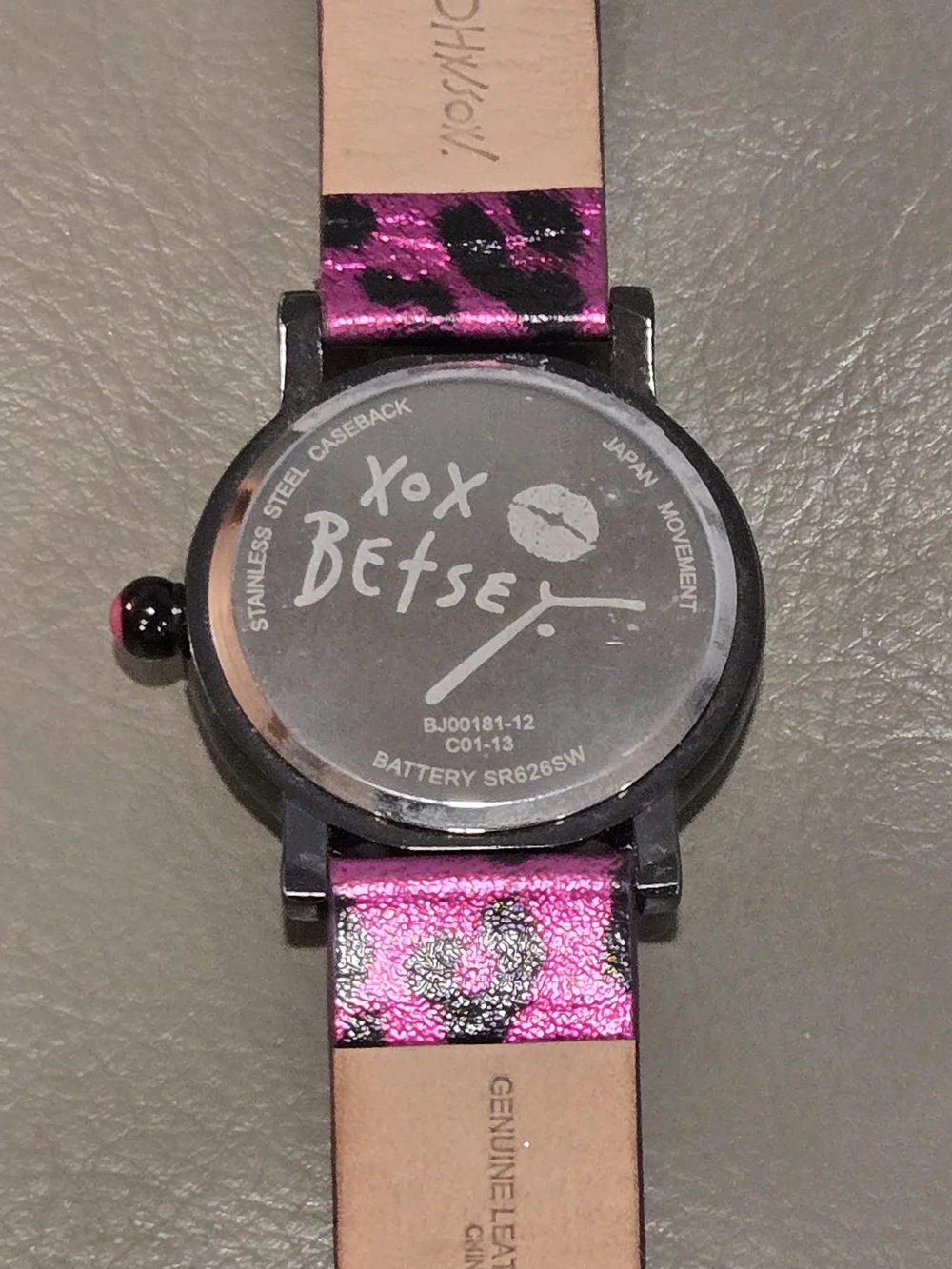 Betsey Johnson Pink Glitter Leopard Leather Watch Strap